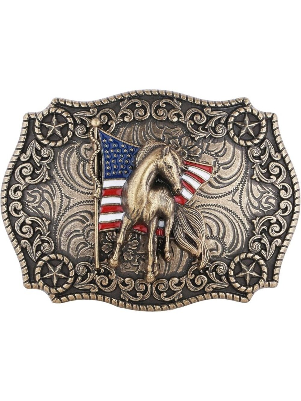 Women Flag Horse-bronze Western  Buckle American Eagle Horse Belt